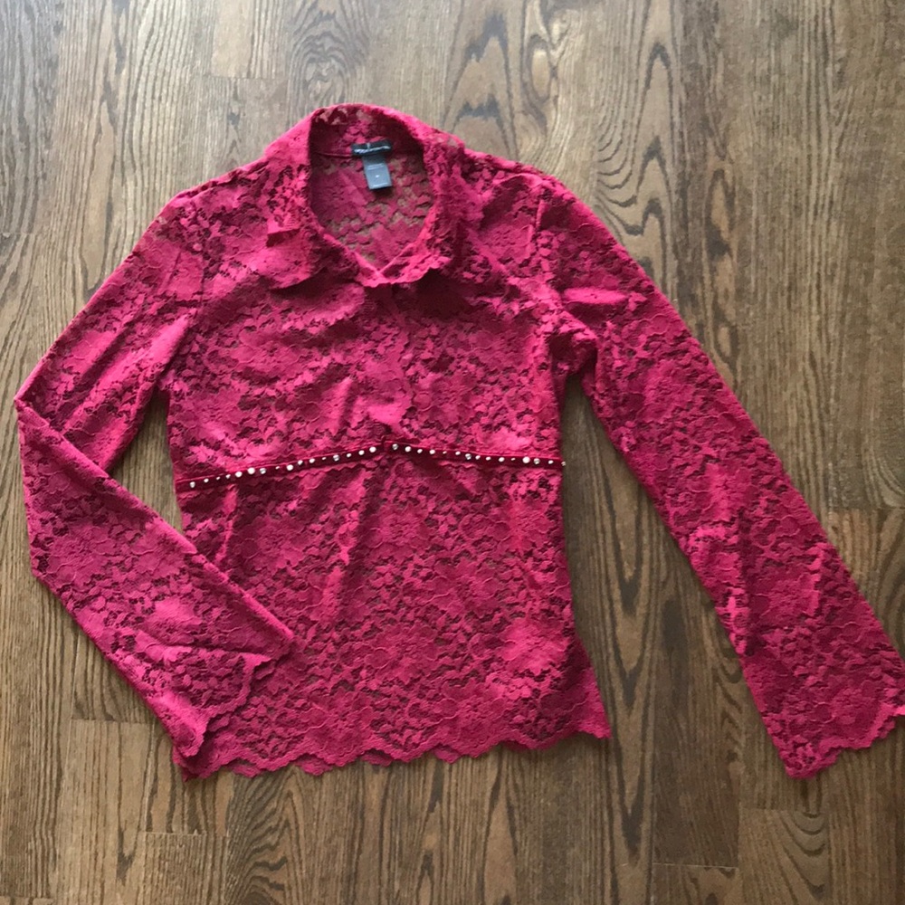 Moda International maroon lace western blouse M
